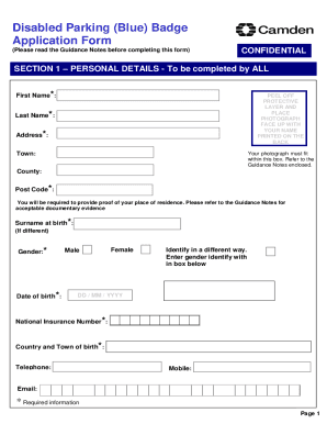 Fillable Online Fillable Online uk/parking Blue Badge Application Form ...