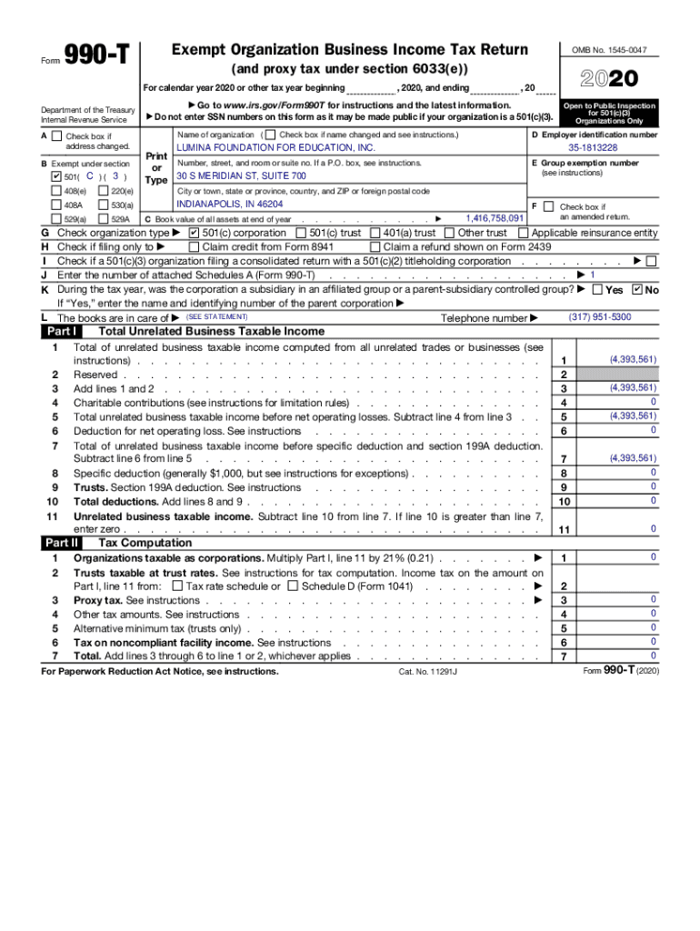 Fillable Online 990T Exempt Organization Business Tax Return