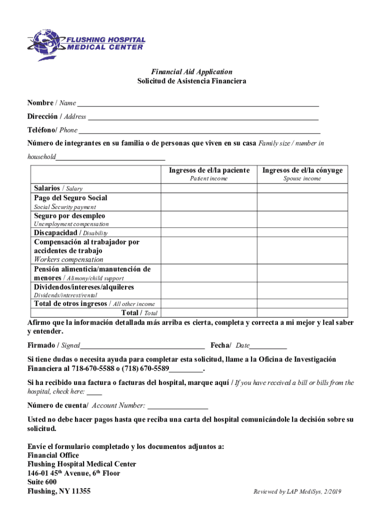 Fillable Online Financial Aid Application Solicitud de Flushing