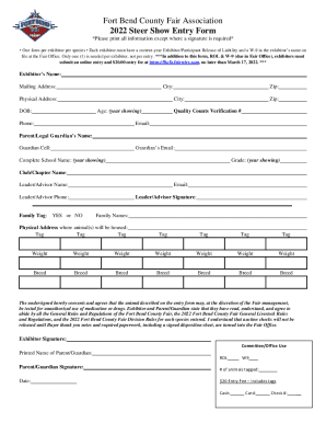 Fort Bend County Fair Association 2022 Steer Show Entry Form