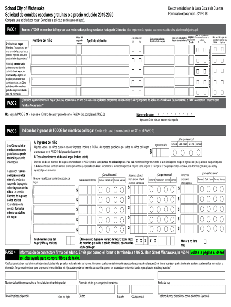 Fillable Online Food and Nutrition Services / Solicitud de comidas