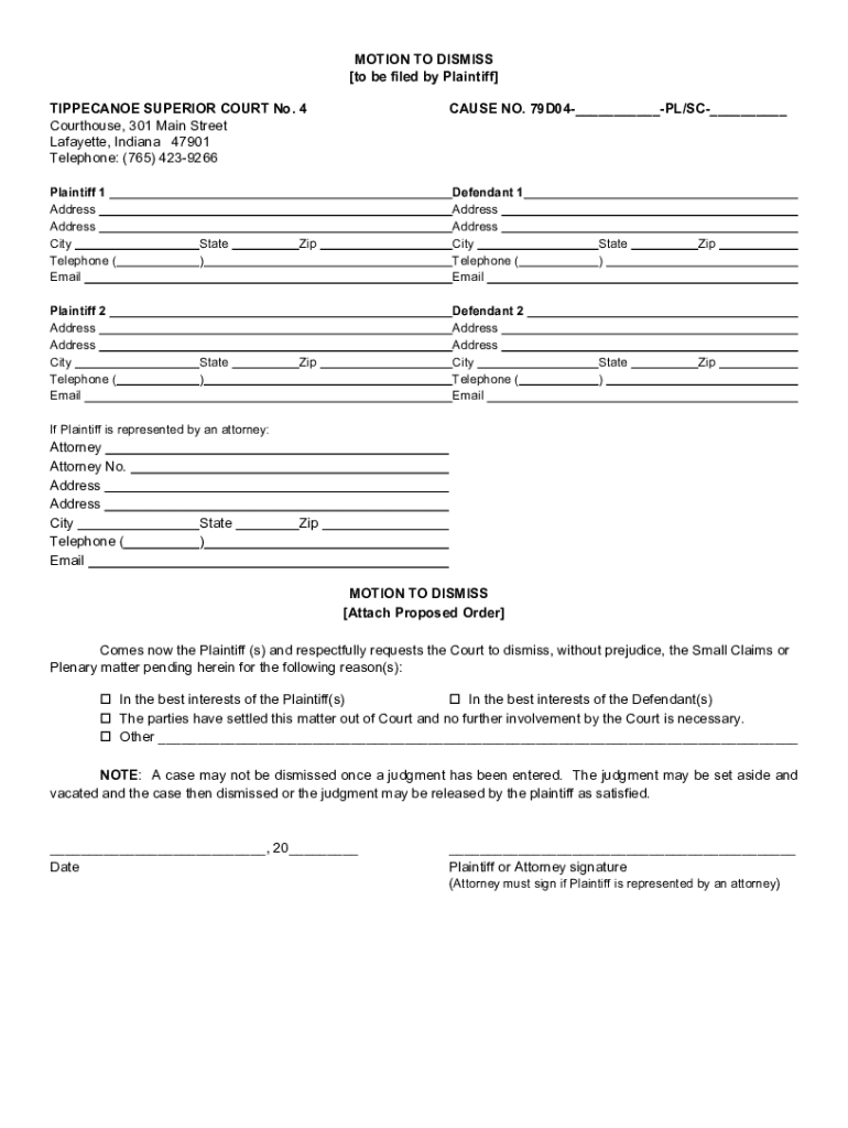 Fillable Online qualityart.plcenyIndiana motion to dismiss form Fax ...