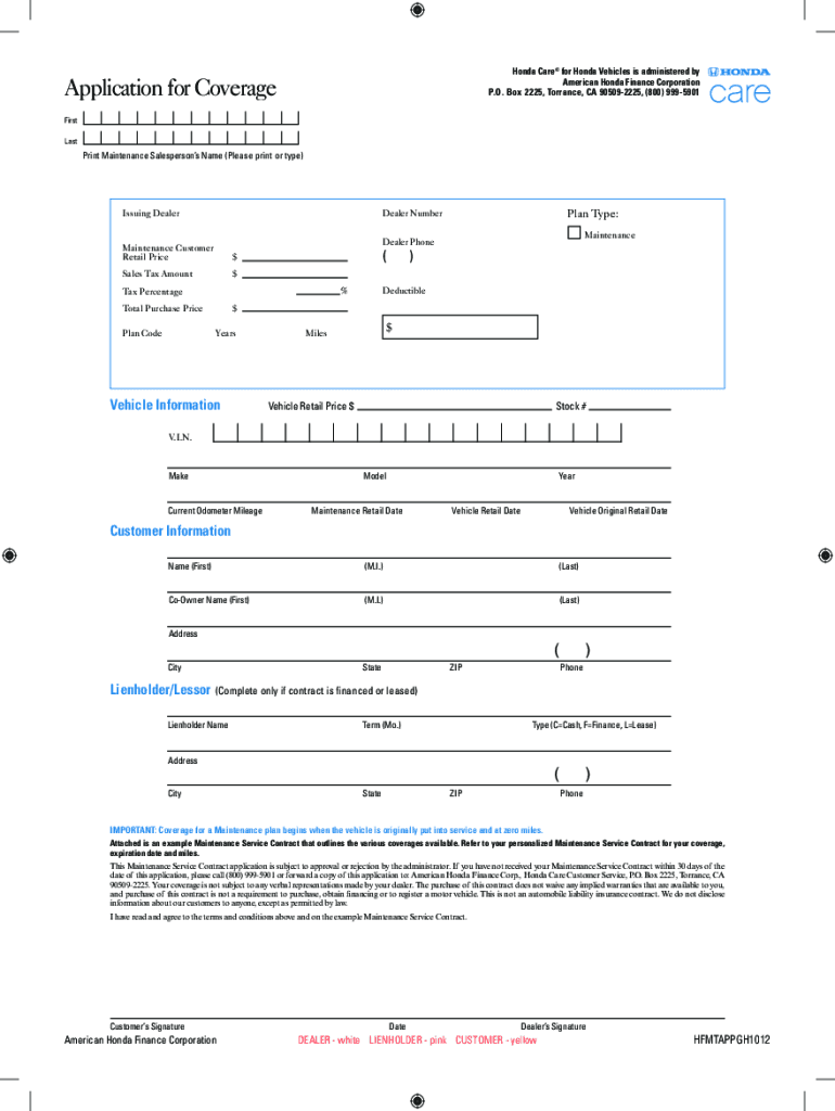 Fillable Online hyannishondacare.comimagessample-contractHonda Care for ...