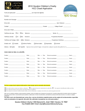 2016 Houston Childrens Charity HCC Closet Application