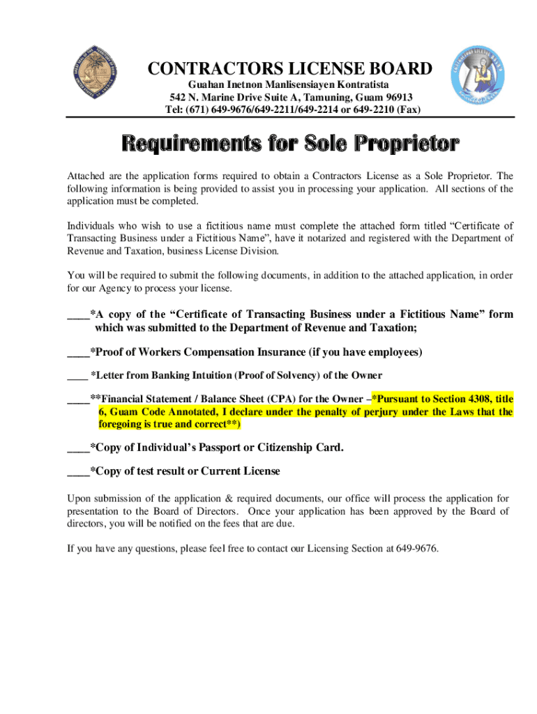 Fillable Online clb guam Guam Contractors License Board Government of Guam Fax Email Print