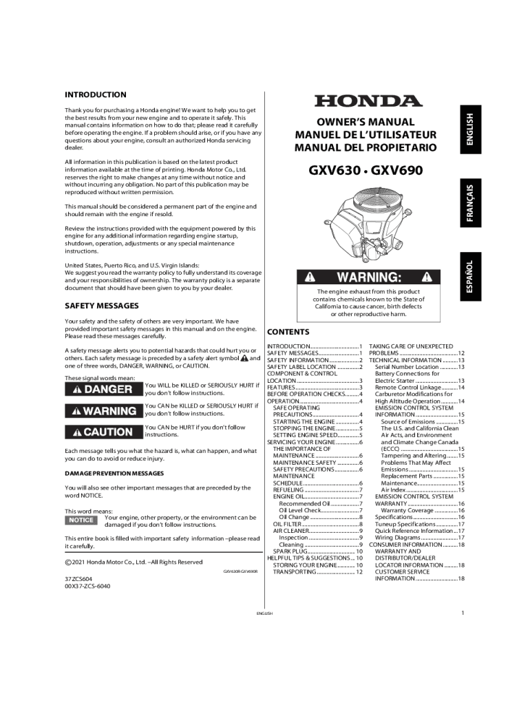 Fillable Online INTRODUCTION - honda-engines-eu.com Fax Email Print ...