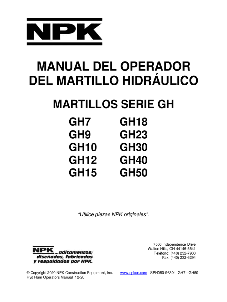 Fillable Online PDF GHSeries Operators Manual GH7 GH50 NPKCE Fax