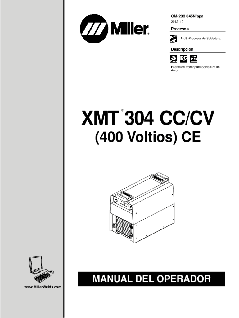 Fillable Online MILLER XMT 350 CC/CV AUTOLINE MANUAL DEL OPERADOR
