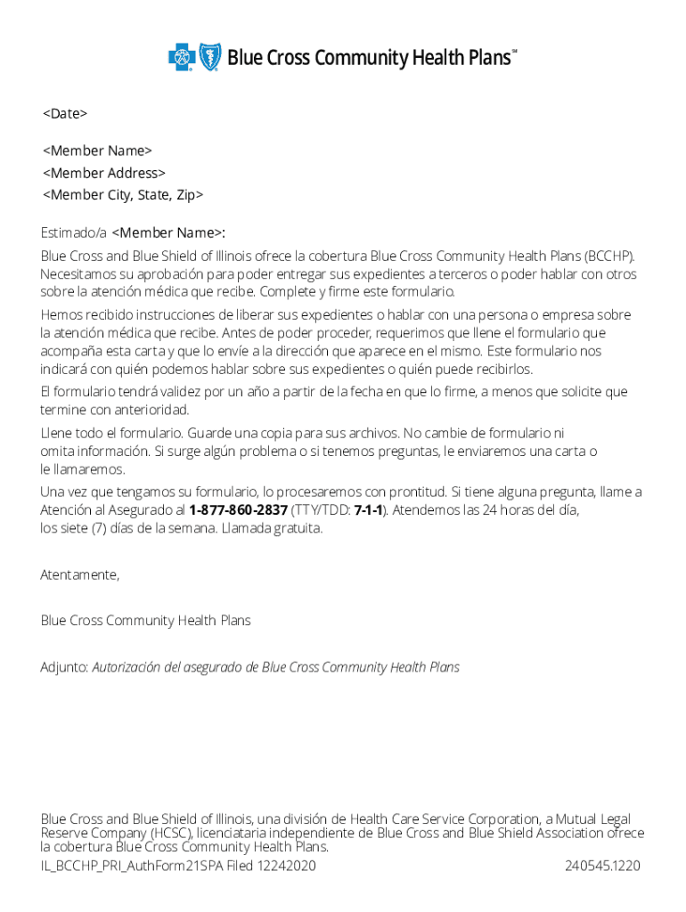 Fillable Online Blue Cross Community Health Plans Member Authorization 