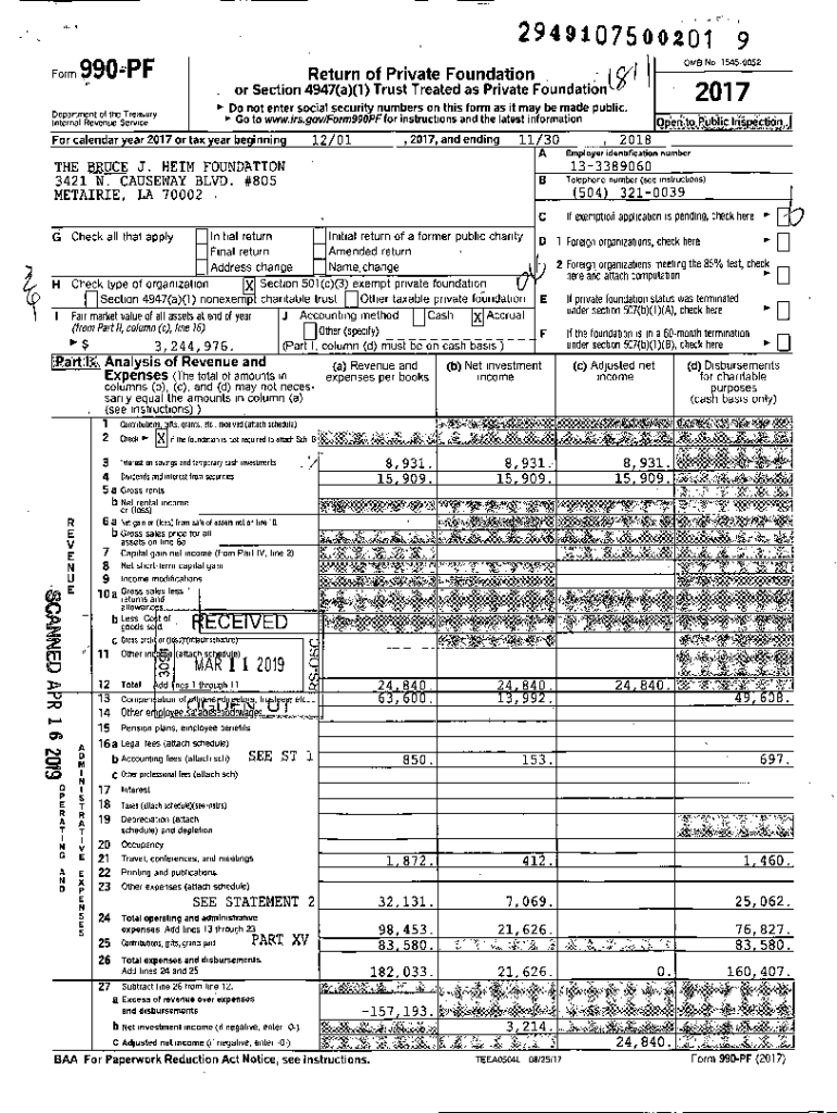 Fillable Online Form 990PF Return of Private Foundation OMBNo 1545