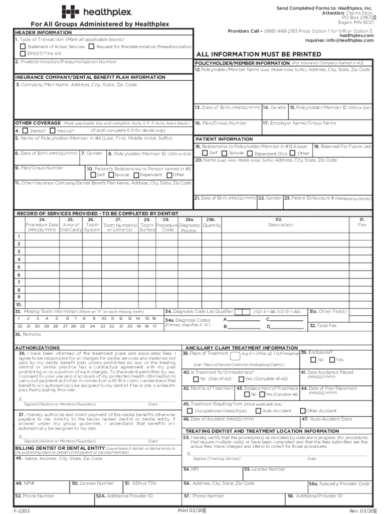 Fillable Online form 61742adadentalclaimformFree