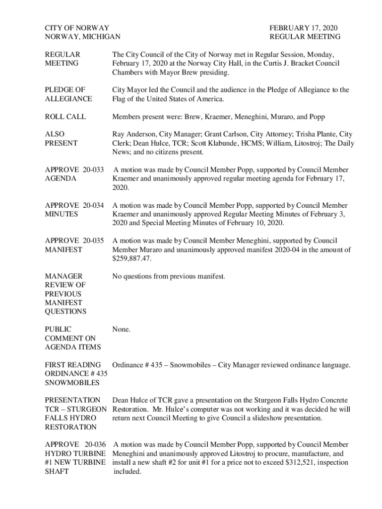 Fillable Online www.norwaymi.govThe City of Norway, MI Fax Email Print