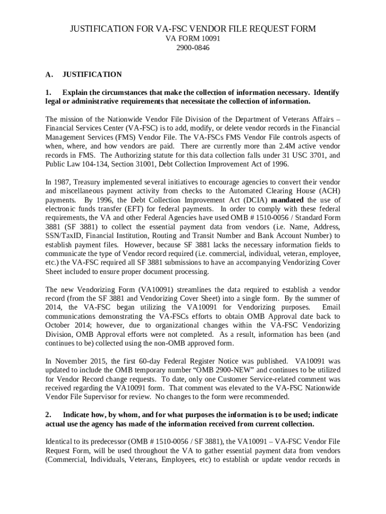 Fillable Online omb.reporticr201608/2900/020JUSTIFICATION FOR VAFSC