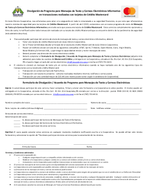 Mastercard Text and Email Notification Program Disclosure Form