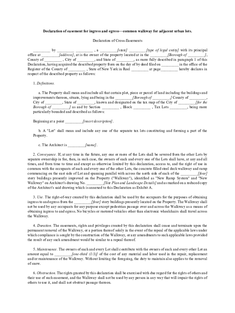Fillable Online Declaration of Easement for Ingress and