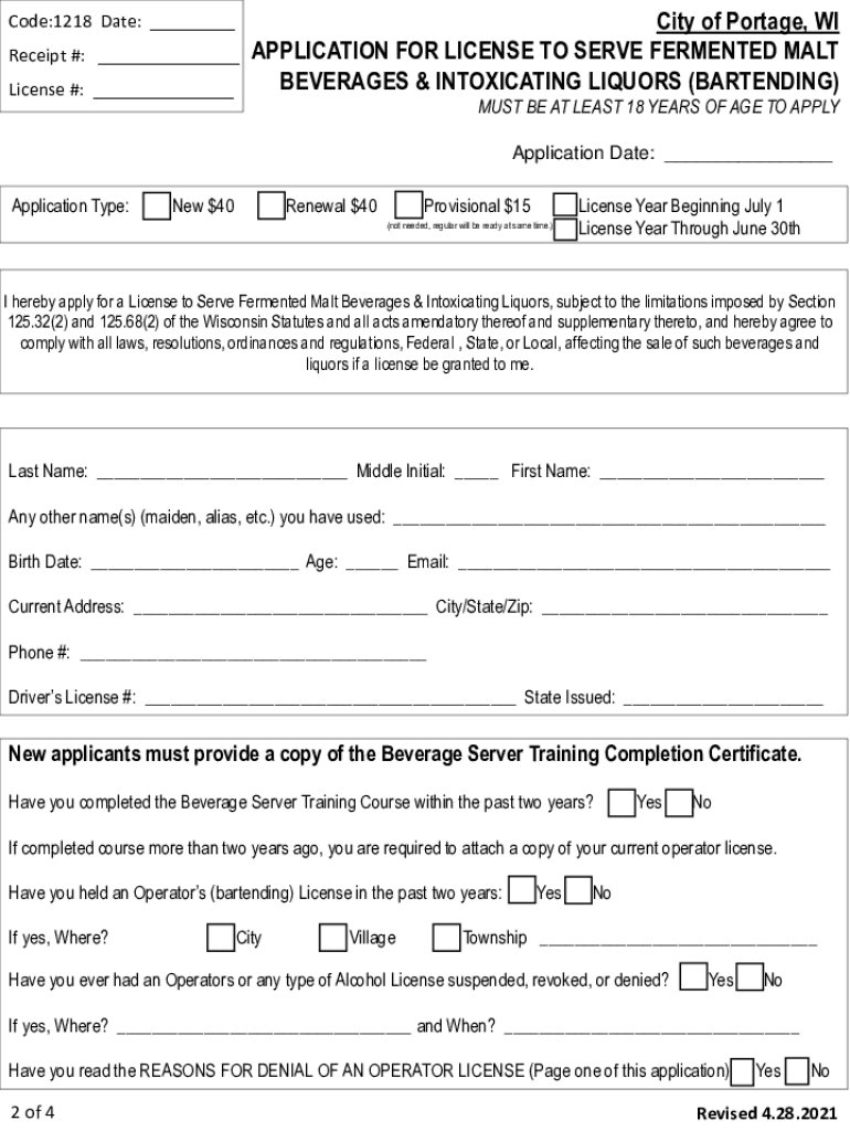 Fillable Online Application For License To Serve Fermented Malt