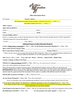 Seller Information Sheet