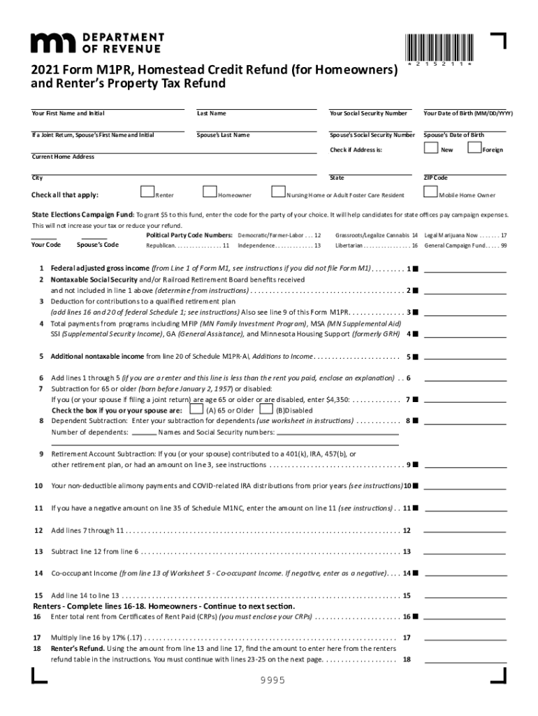 2021 Form MN DoR M1PRFill Online Printable Fillable Blank PdfFiller