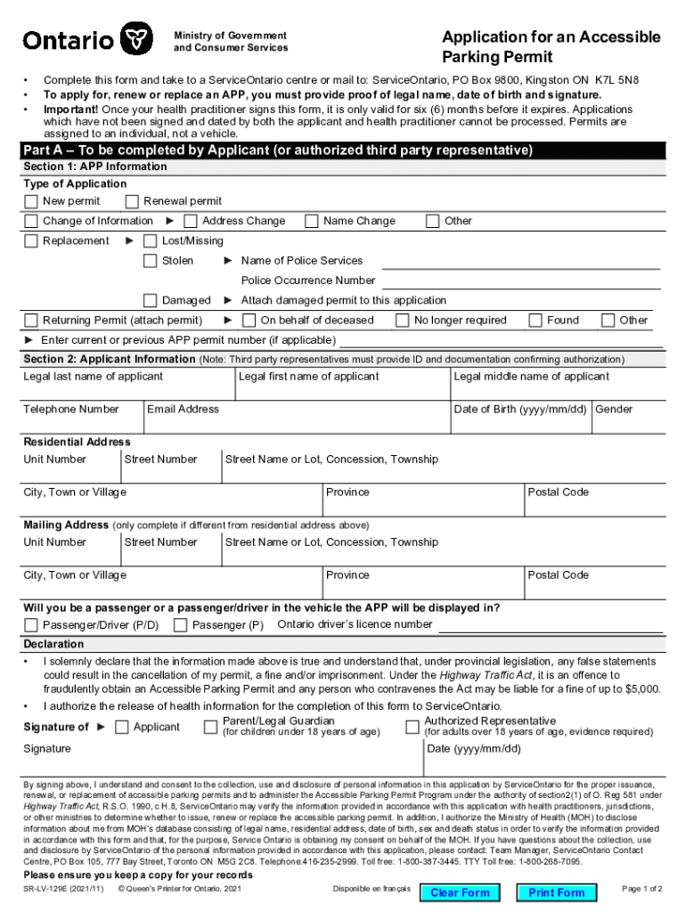 Application for an Accessible Parking Permit - Ontario ca Preview on Page 1