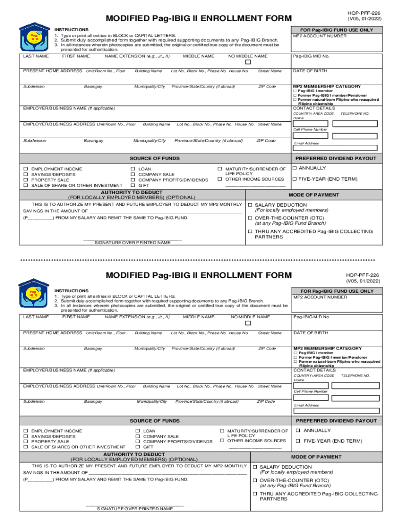 pagibigfund ph document pdfHQP-PFF-226 MODIFIED Pag-IBIG II ENROLLMENT FORM Preview on Page 1