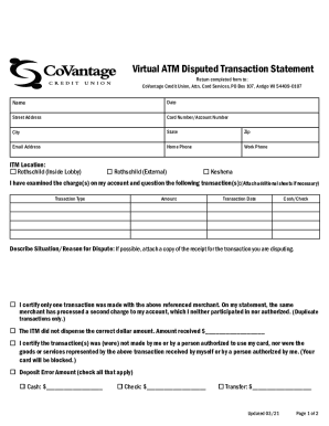 Virtual ATM Disputed Transaction Statement