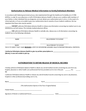 Authorization to Release Medical Information to Family ...