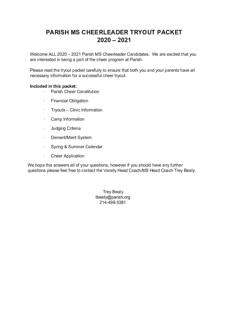 Fillable Online P A N T H E R C H E E R L E A D E R T R Y O U T P Parish Fax Email Print