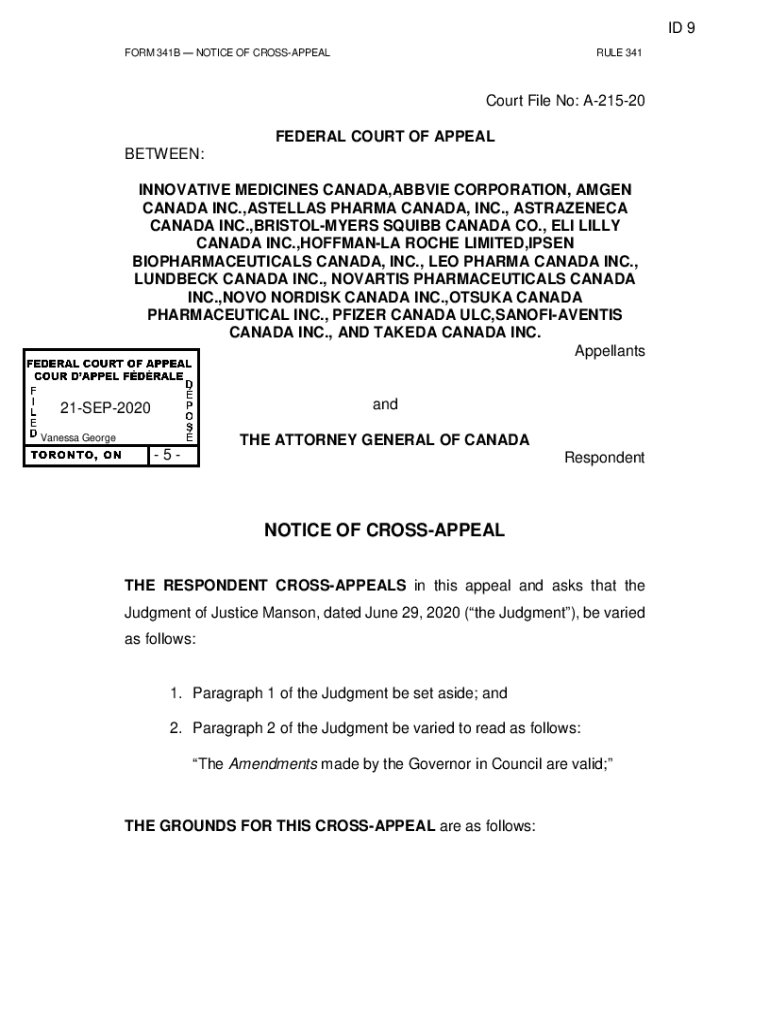 Fillable Online Form 341BNotice of Cross Appeal Federal Court 1998 Fillable Online Form 341BNotice of Cross Appeal Federal Court 1998