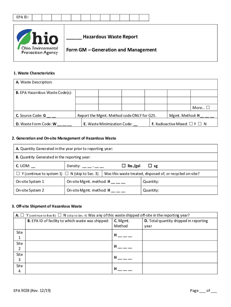 Fillable Online epa ohio Hazardous Waste Report Form GM epa.ohio.gov