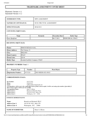 Fillable Online TRADEMARK ASSIGNMENT COVER SHEET - tsdrsec.uspto.gov ...