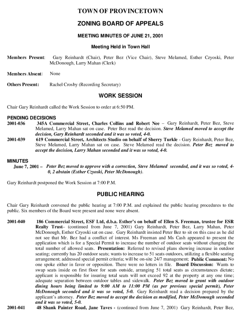 Fillable Online PDF TOWN OF PROVINCETOWN ZONING BOARD OF APPEALS Fax