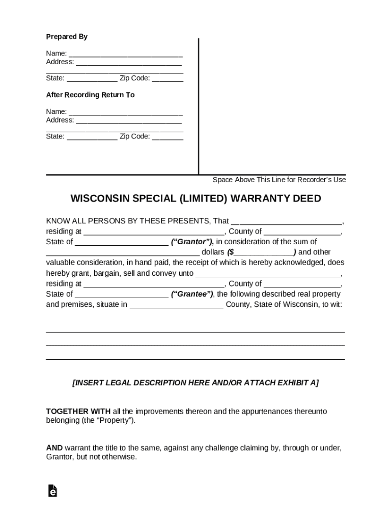 Wisconsin Special Warranty Deed Doc Template pdfFiller