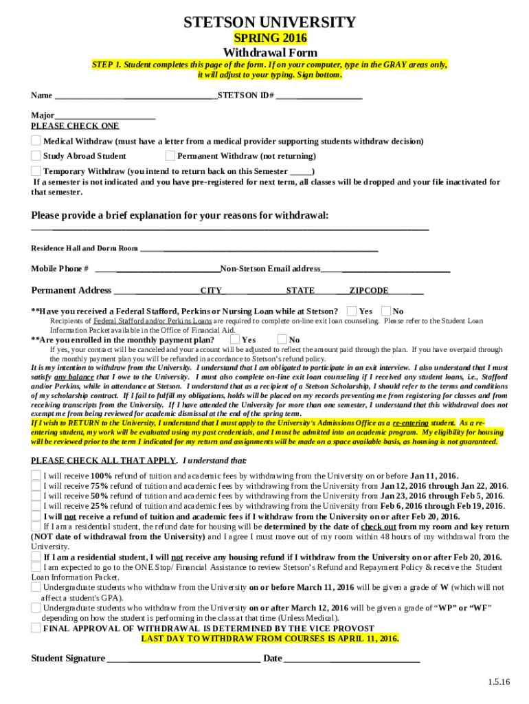 Student Financial Planning Stetson University Doc Template PdfFiller