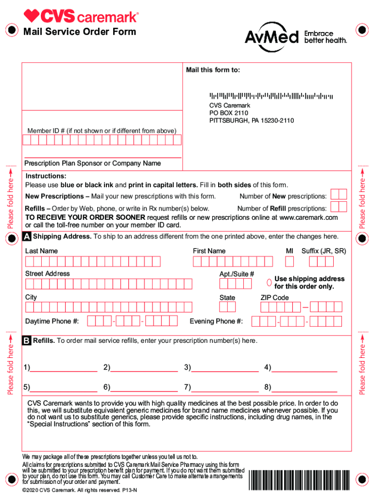 Fillable Online CVS Mail Service Order Form at www.DBM.maryland.gov
