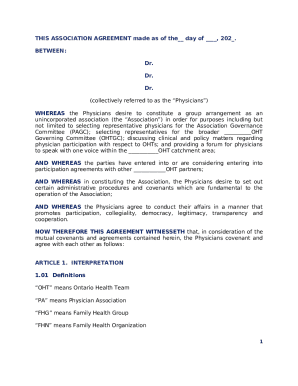 Physician Association Agreement Template Doc Template pdfFiller