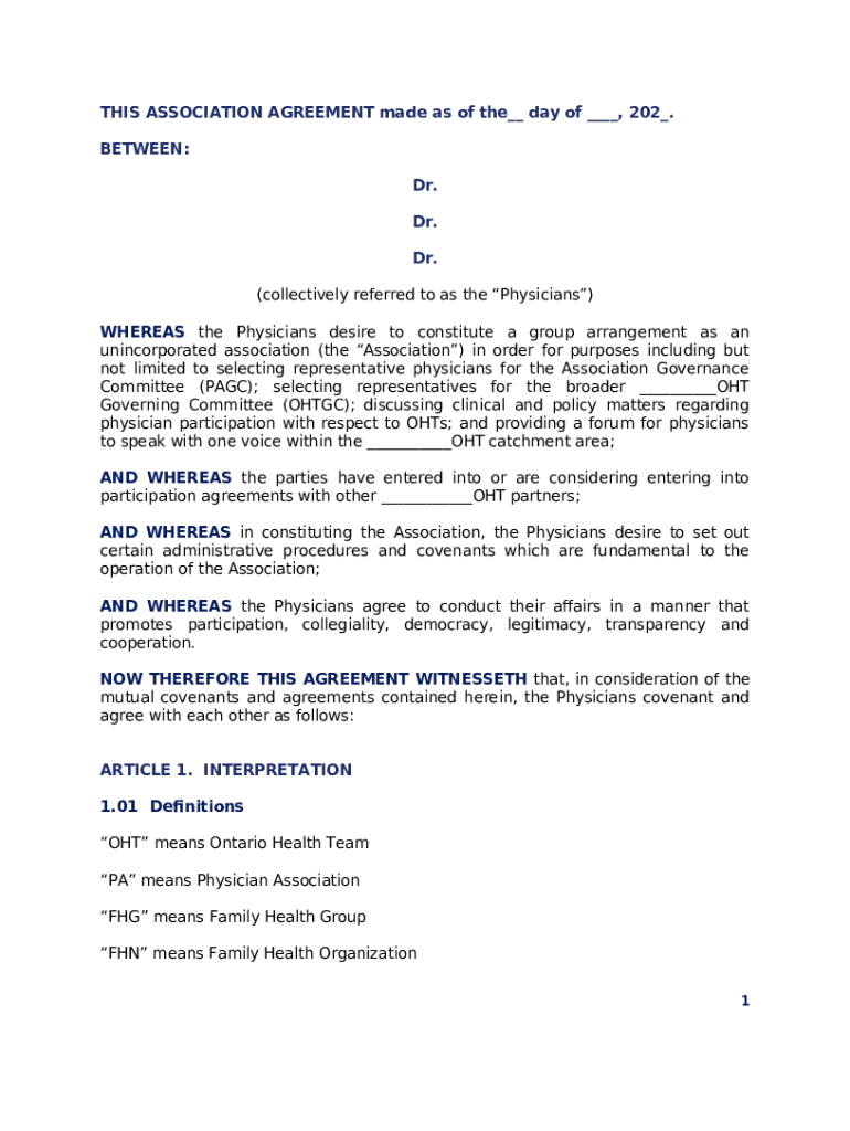Physician Association Agreement Template Doc Template pdfFiller