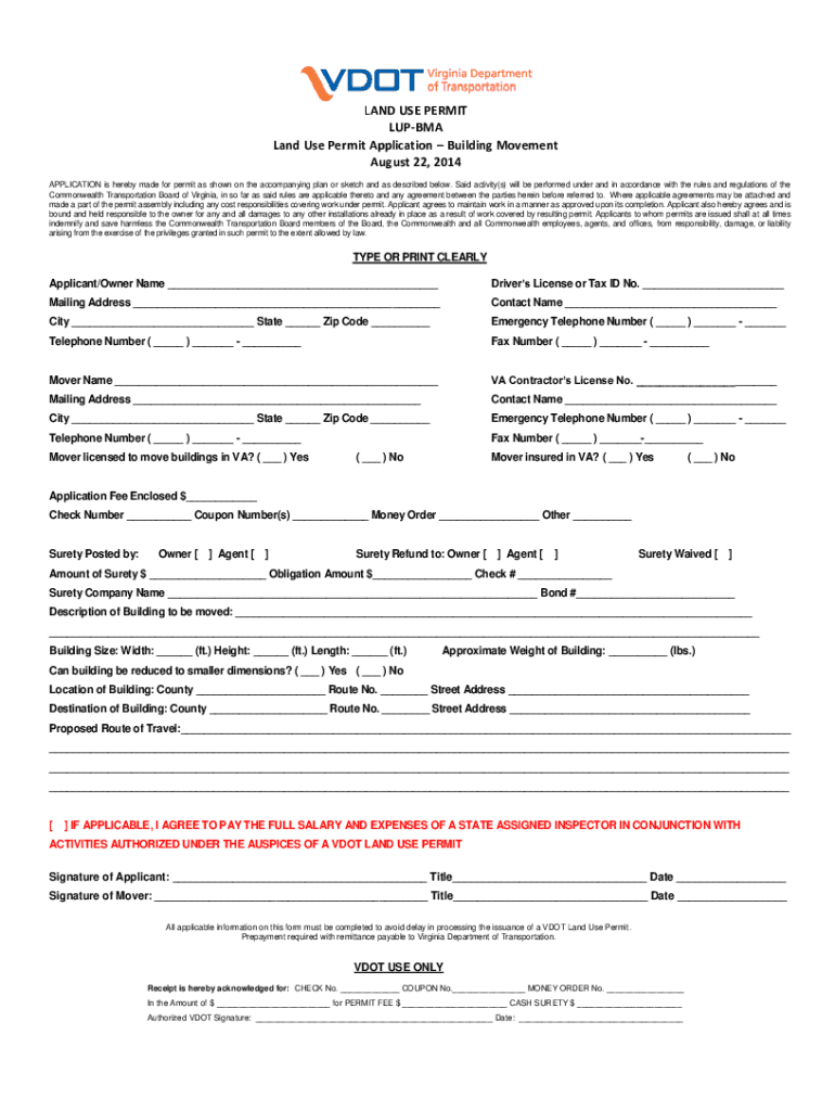 Fillable Online LAND USE PERMIT LUPBMA Land Use Permit Application
