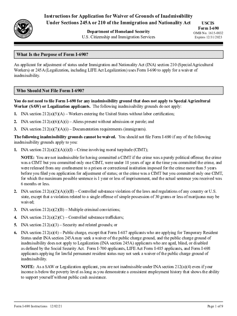 DHS USCIS I690 Instructions 20212022 Fill and Sign Printable