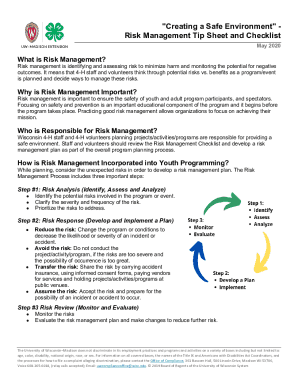 Fillable Online Creating a Safe Environment Risk Management Tip Sheet ...
