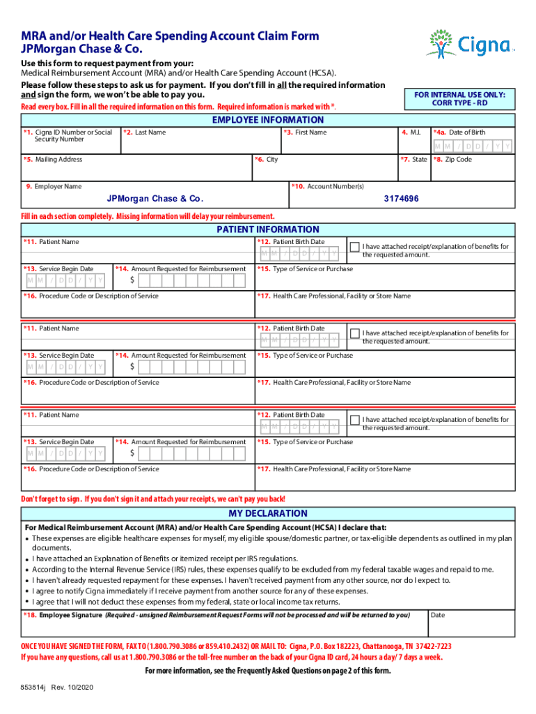 Fillable Online JPMorgan Chase Reimbursement Claim Form. 853814j ...