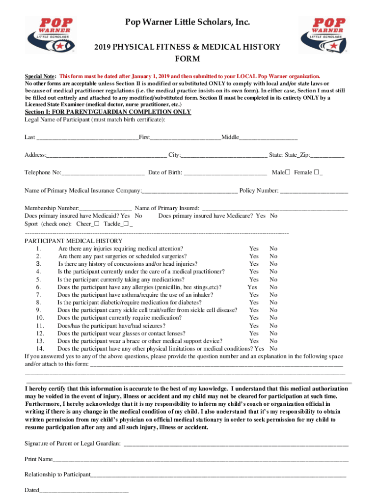 Fillable Online Pop Warner Little Scholars, Inc. - Traverse Health ...
