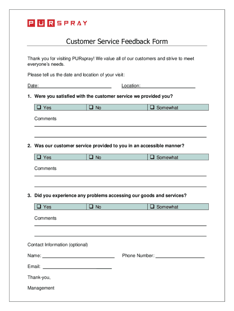 Fillable Online CustomerFeedbackForm.doc Customer Service Feedback