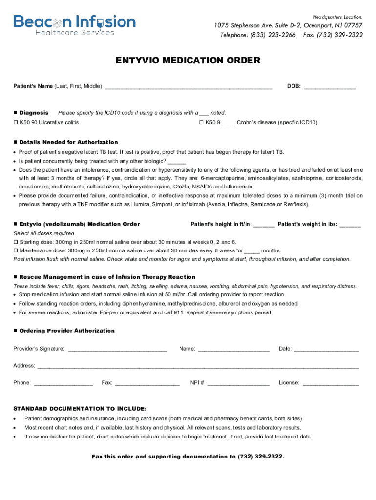 Fillable Online Entyvio Order Form Fax Email Print pdfFiller