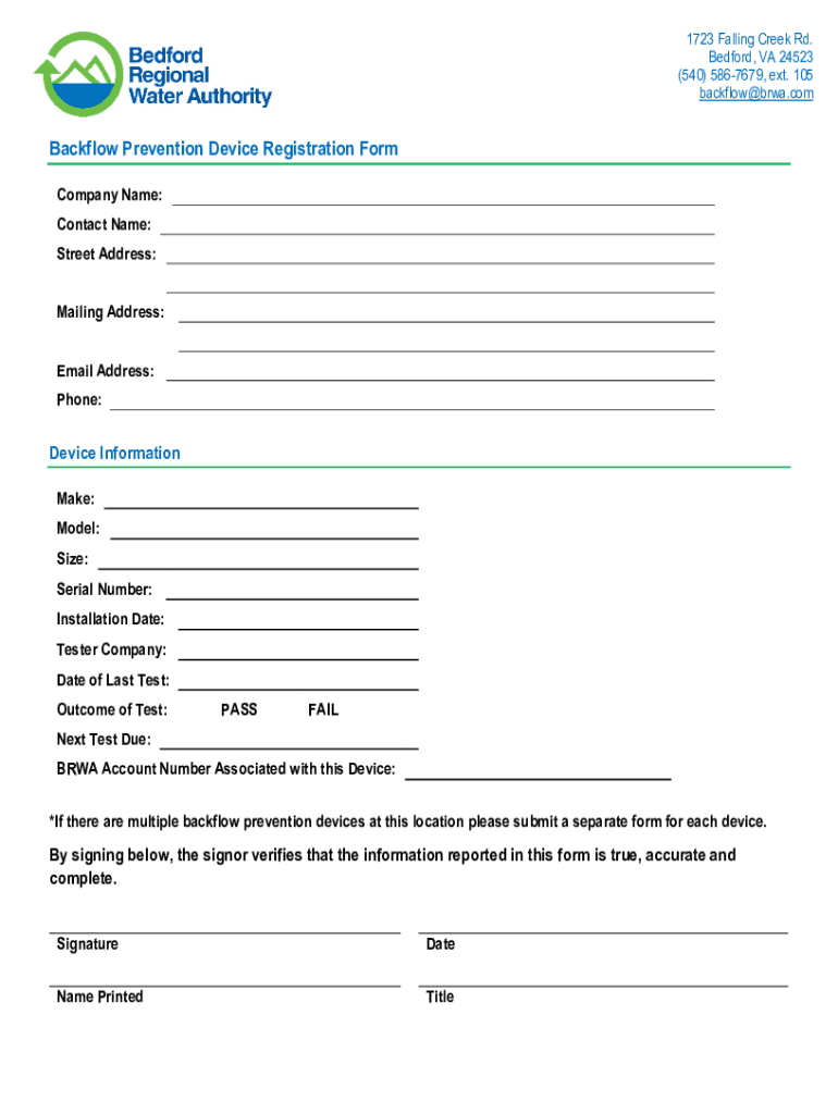 Fillable Online Backflow Prevention Device Registration Form Fax Email