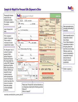 FedEx Air Waybill for Personal Gifts to China