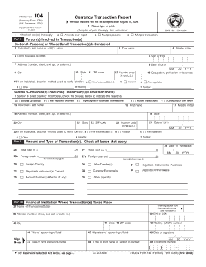 FinCEN Form 104 Currency Transaction Report