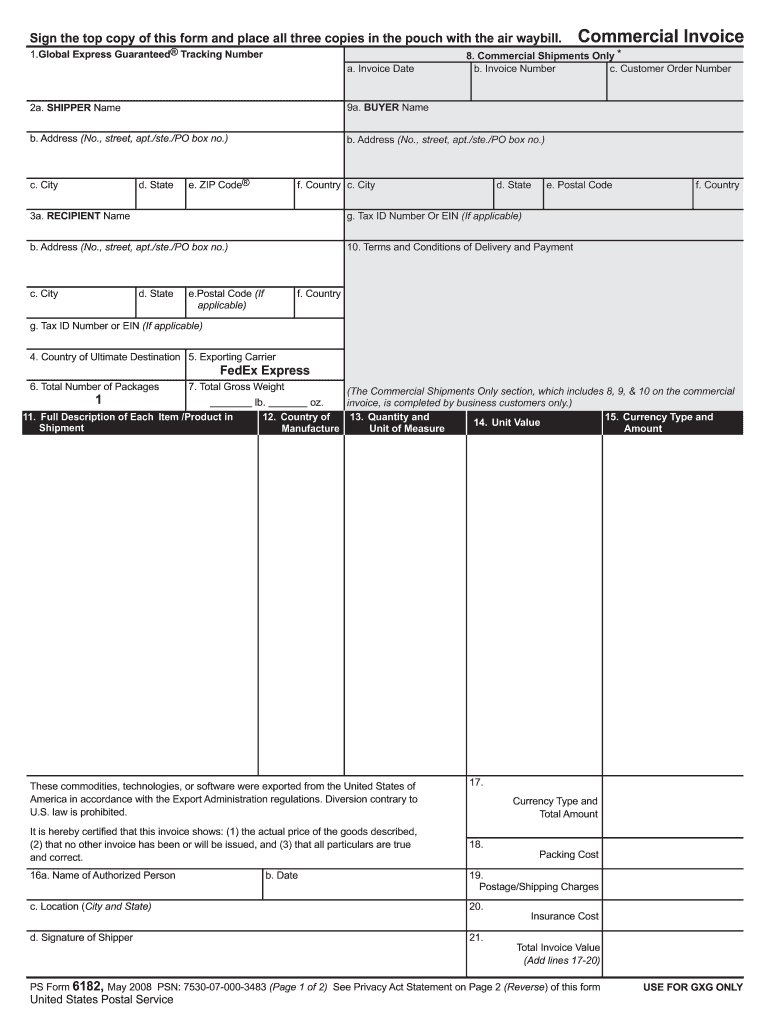 commercial invoice form Preview on Page 1