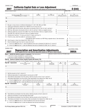 California Capital Gain or Loss Adjustment Form 2007