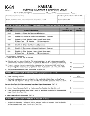 Kansas Business Machinery Credit Form K-64