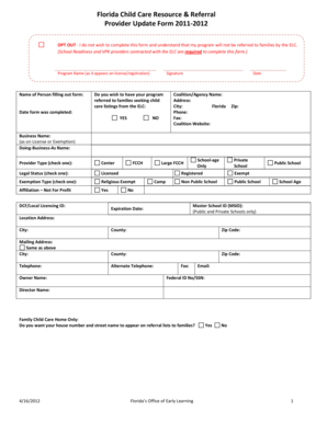 Florida Child Care Provider Update Form